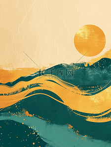 黄绿色金边太阳山水的风景壁画的背景14