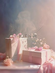 粉红色的礼盒鲜花背景图片