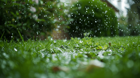 下雨天的草坪摄影3