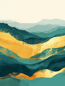 黄绿色金边太阳山水的风景壁画的背景23