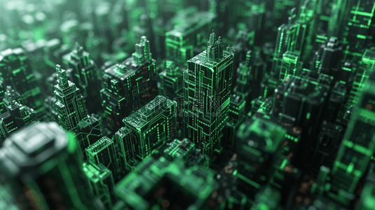 绿色星空背景背景图片_绿色城市建筑线条光效背景=