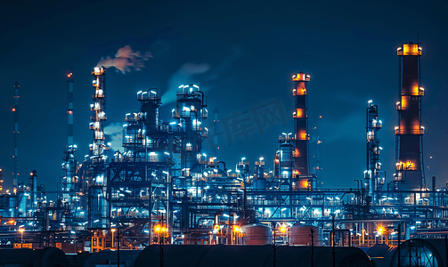 煤气管道摄影照片_石油和天然气精炼厂，照明效果
