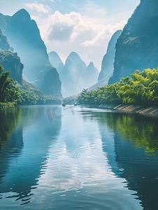 自然山水摄影照片_广西桂林玉龙江山水景观