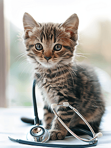 宠物医疗摄影照片_宠物医生给猫做检查