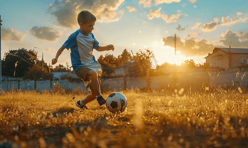 儿童足球摄影照片_男孩踢足球足球球。青少年足球足球运动员