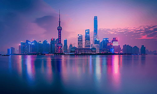 k线图背景摄影照片_上海外滩的一个美丽的黄昏