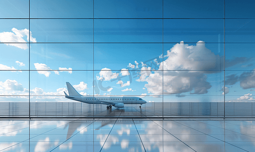 飞机和建筑摄影照片_玻璃幕墙和飞机