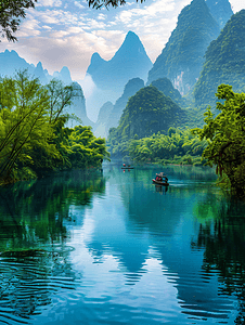 广西桂林玉龙江山水景观