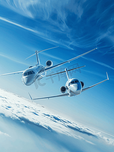 私人喷气式飞机在蓝色的天空