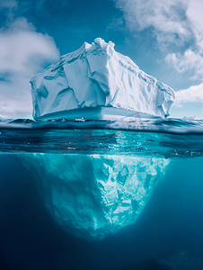 干冰泡泡摄影照片_在海面下的冰山