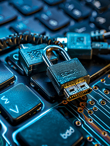 交易安全摄影照片_锁和网络电缆与计算机键盘背景