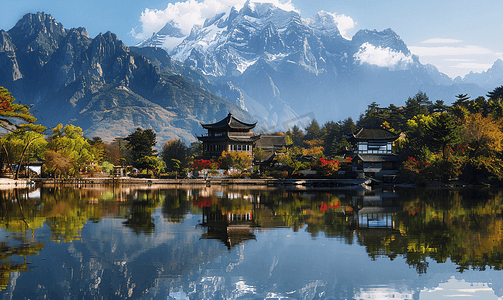 丽江雪山摄影照片_玉龙雪山的壮丽景色丽江中国