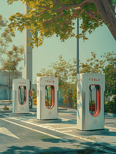 新能源充电桩图片摄影照片_户外的新能源汽车充电站