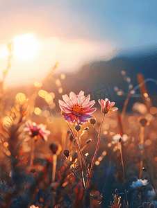 夕阳免费下载摄影照片_野山花日落逆光