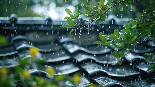 高清摄影照片_春天屋檐的雨水下雨天高清摄影图