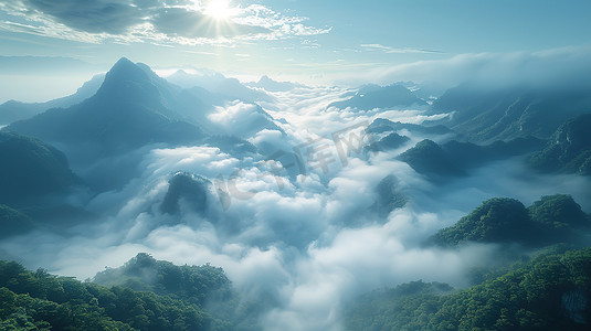 中仙境摄影照片_山脉仙境笼罩在云雾中摄影照片