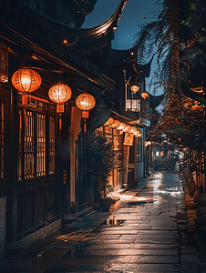 灯笼夜景摄影照片_西塘夜景传统建筑