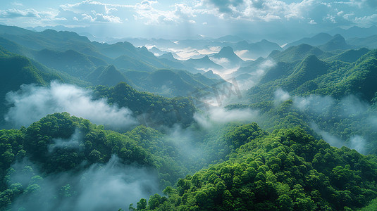 中仙境摄影照片_山脉仙境笼罩在云雾中摄影图