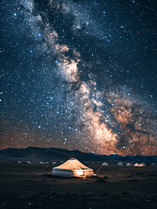 蒙古烤全羊摄影照片_蒙古国璀璨星空