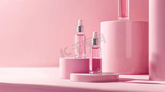 粉色背景上的化妆品图片