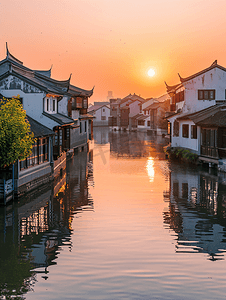 夜晚唯美摄影照片_乌镇日落晚霞