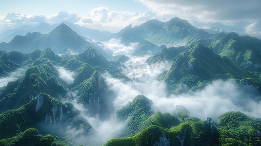 中仙境摄影照片_山脉仙境笼罩在云雾中摄影配图