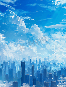 滚屏广告摄影照片_清新蓝天白云下的天空之城
