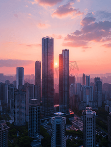 南京地标图片摄影照片_南京商务区现代建筑夕阳
