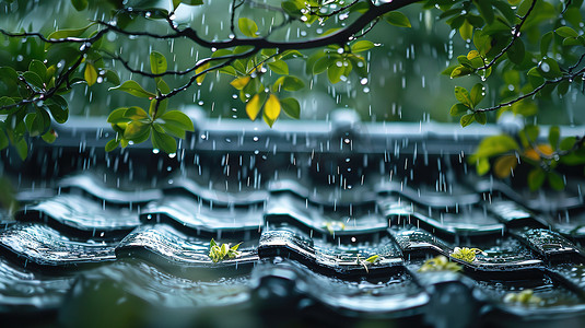 雨水春天摄影照片_春天屋檐的雨水下雨天摄影照片