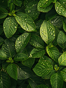 树叶背景摄影照片_雨后清新树叶水滴纹理特写背景