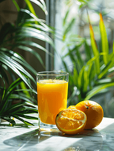 餐桌的美食橙汁