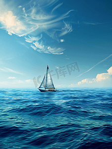 帆船壁纸摄影照片_海洋中的孤帆
