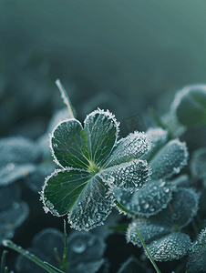 ai素材植物摄影照片_被霜覆盖的三叶草