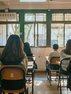 复习功课摄影照片_自习室备战高考的学生