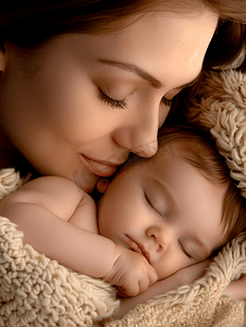 母婴妈妈抱着宝宝睡觉