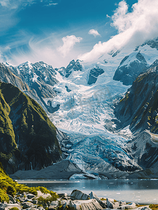 冰川地貌摄影照片_新西兰冰川峭壁