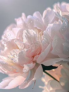 淡粉水珠摄影照片_淡粉色牡丹花瓣上有露水图片