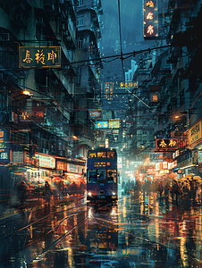 灯光下的城市夜景摄影照片_夜幕下的香港