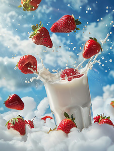 高清产品图摄影照片_牛奶草莓商业拍摄高清摄影图