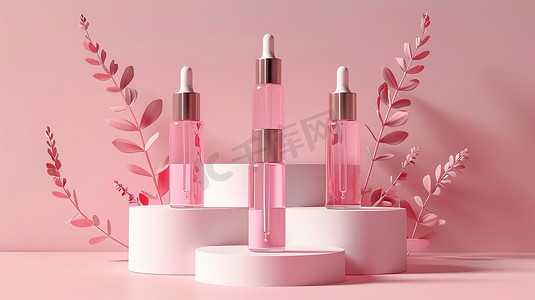 粉色背景上的化妆品图片