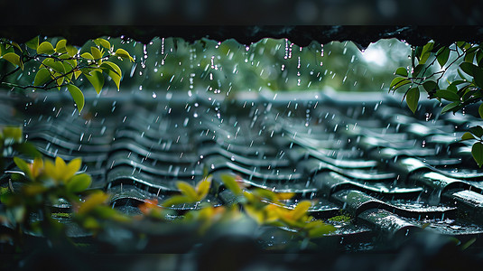 春天屋檐的雨水下雨天高清摄影图
