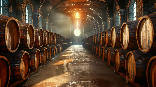 酒文化创意边框摄影照片_地下酒窖酿酒桶酒文化照片