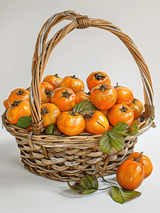 秋收素材摄影照片_水果篮里的柿子