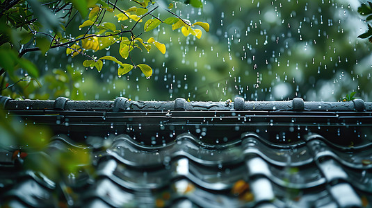 春天屋檐的雨水下雨天照片