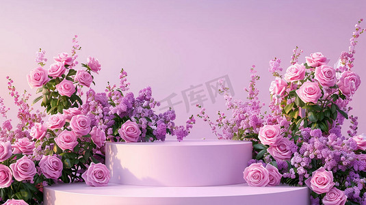花朵玫瑰圆台立体描绘摄影照片