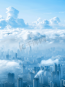 唯美的城市夜景摄影照片_清新蓝天白云下的天空之城