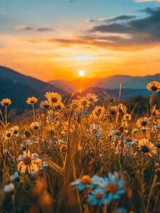 夕阳免费下载摄影照片_野山花日落逆光