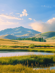 绿草地图片摄影照片_夏季的新疆风光