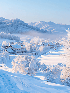 东北花色摄影照片_东北亚布力清晨的雪景