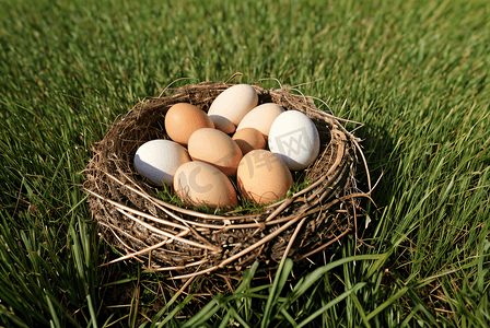 草篮子里装着的鸡蛋摄影图7